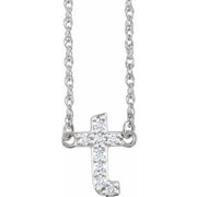 14K White .08 CTW Natural Diamond Lowercase Initial T 16' Necklace