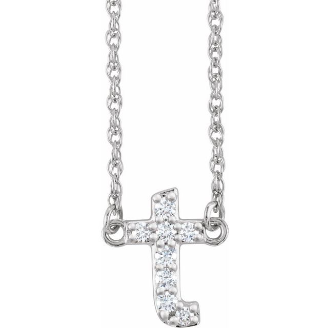 14K White .08 CTW Natural Diamond Lowercase Initial T 16' Necklace