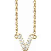 14K Yellow 1/10 CTW Natural Diamond Lowercase Initial V 16' Necklace