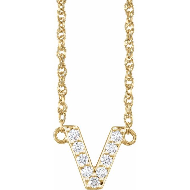14K Yellow 1/10 CTW Natural Diamond Lowercase Initial V 16' Necklace