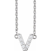 14K White 1/10 CTW Natural Diamond Lowercase Initial V 16' Necklace