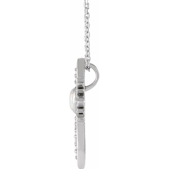 Sterling Silver Natural White Opal & .06 CTW Natural Diamond Nativity Cross 16-18' Necklace