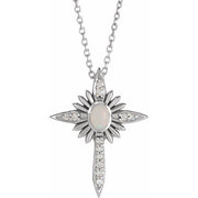 Sterling Silver Natural White Opal & .06 CTW Natural Diamond Nativity Cross 16-18' Necklace