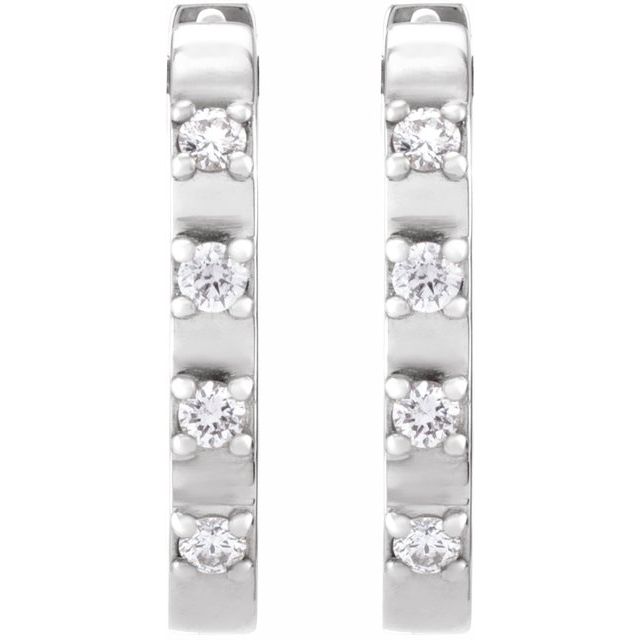 14K White 1/10 CTW Natural Diamond 14 mm Hoop Earrings