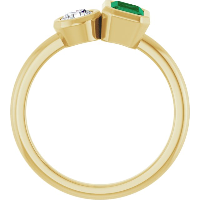 14k Yellow Lab-grown Emerald & 1/4 Ctw Lab-grown Diamond Ring