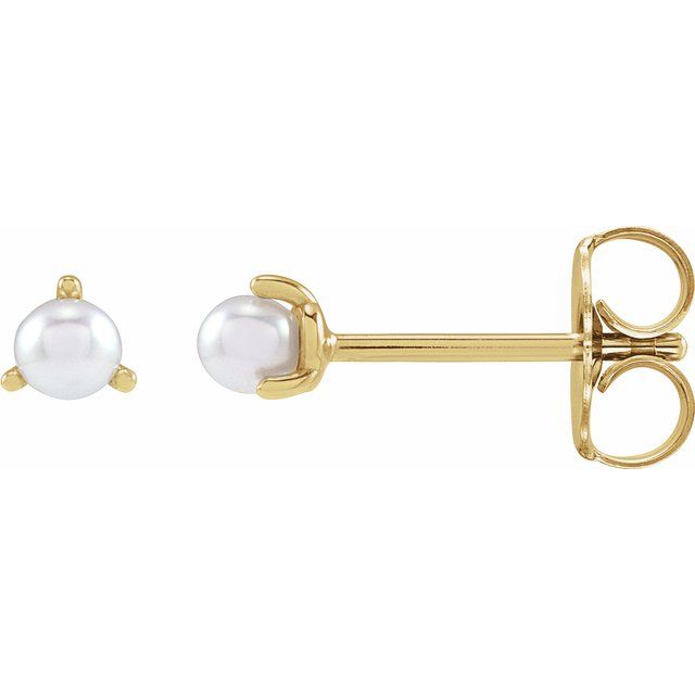 14K Yellow 3.5 mm Cultured White Seed Pearl Earrings