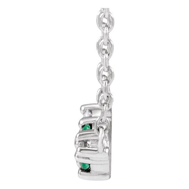 Platinum Lab-grown Emerald & .05 Ctw Natural Diamond Three-stone Bar 18' Necklace