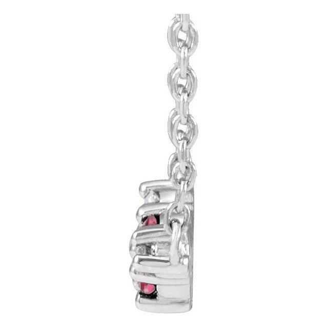 Platinum Lab-grown Ruby & .05 Ctw Natural Diamond Three-stone Bar 18' Necklace