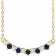 14K Yellow Lab-Grown Blue Sapphire & .08 CTW Natural Diamond Five-Stone Bar 18' Necklace