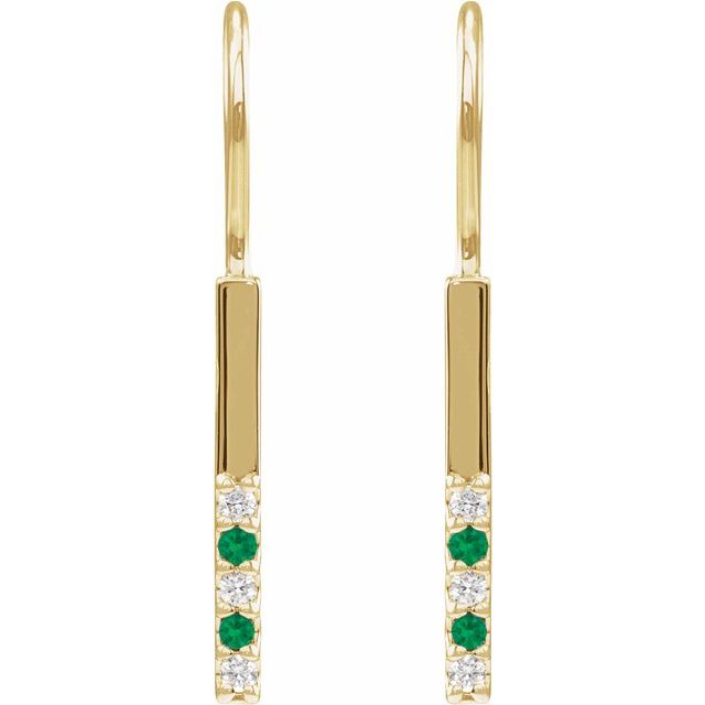 14K Yellow Natural Emerald & .08 CTW Natural Diamond Bar Earrings