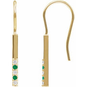 14K Yellow Natural Emerald & .08 CTW Natural Diamond Bar Earrings