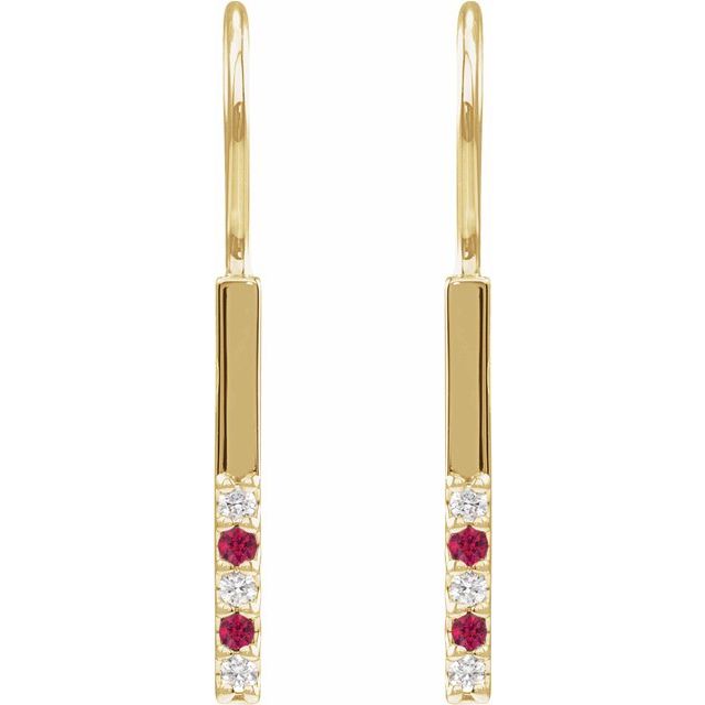 14K Yellow Natural Ruby & .08 CTW Natural Diamond Bar Earrings