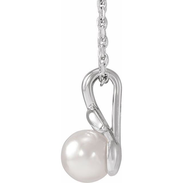 Sterling Silver 6 mm Cultured White Akoya Pearl Floral 16-18' Necklace