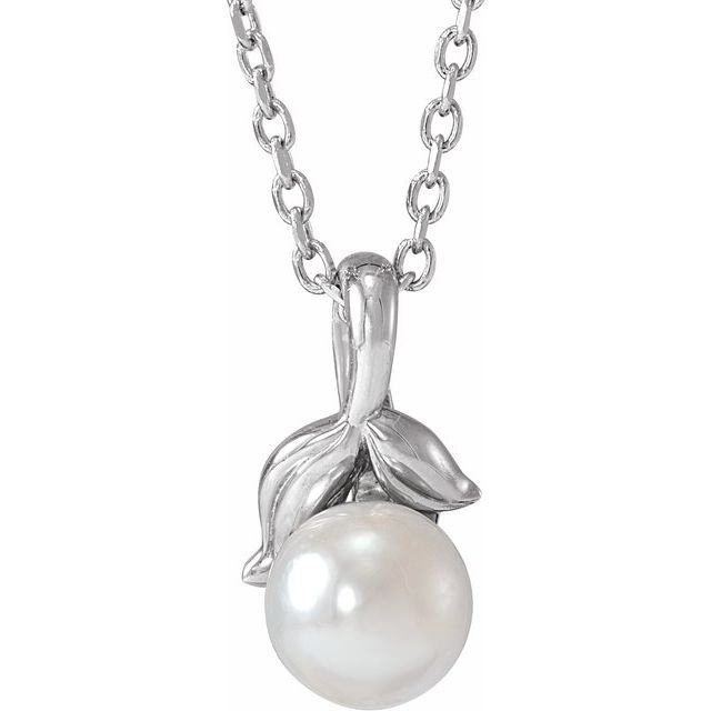 Sterling Silver 6 mm Cultured White Akoya Pearl Floral 16-18' Necklace