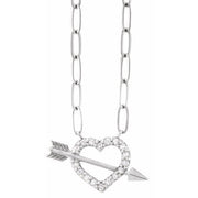 14K White 1/8 CTW Natural Diamond Heart & Arrow 16' Necklace