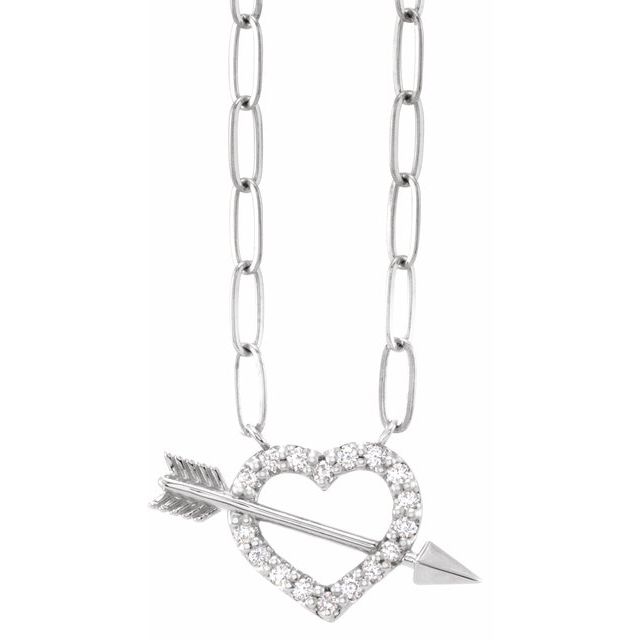 14K White 1/8 CTW Natural Diamond Heart & Arrow 16' Necklace