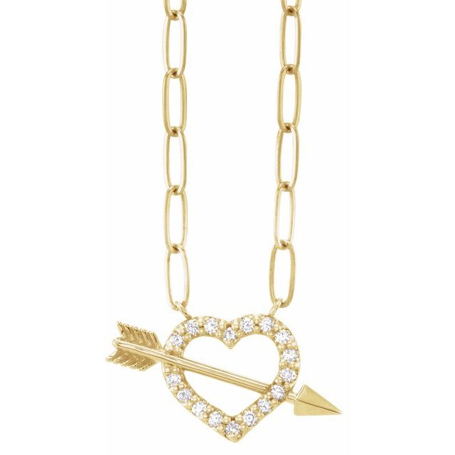 14K Yellow 1/8 CTW Natural Diamond Heart & Arrow 16' Necklace