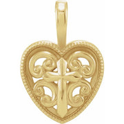 14K Yellow 18.7x12.6 mm Cross and Heart Pendant