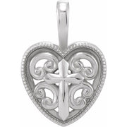 14K White 18.7x12.6 mm Cross and Heart Pendant