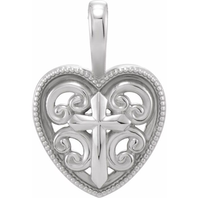 14K White 18.7x12.6 mm Cross and Heart Pendant