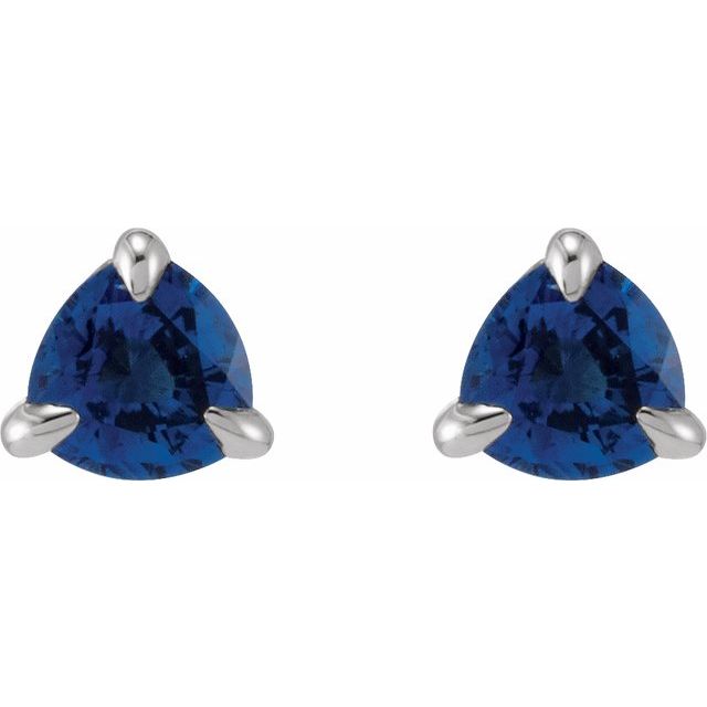 14K White 3.5 mm Natural Blue Sapphire Stud Earrings