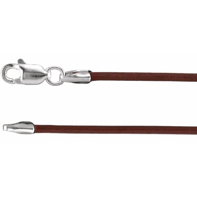 Sterling Silver 1.5 mm Brown Leather 18' Cord