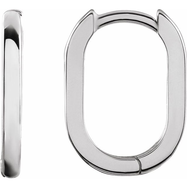 Sterling Silver Elongated Oval 14 mm Hoop Earrings
