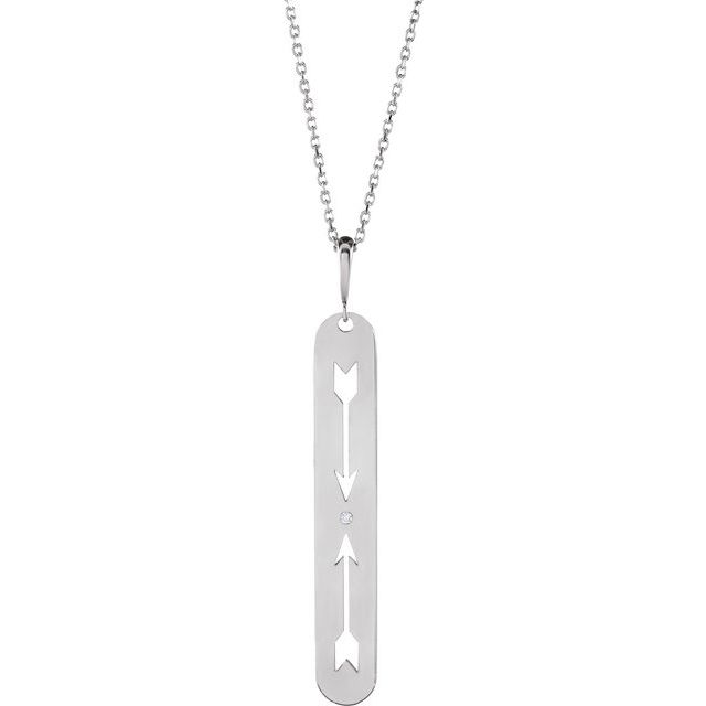 14K White .0025 CT Natural Diamond Arrow Bar 16-18' Necklace
