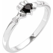 14K White Natural Black Onyx Claddagh Ring