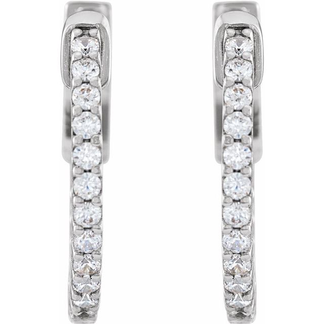 14K White 1/3 CTW Natural Diamond Inside-Outside 15.5 mm Hinged Hoop Earrings