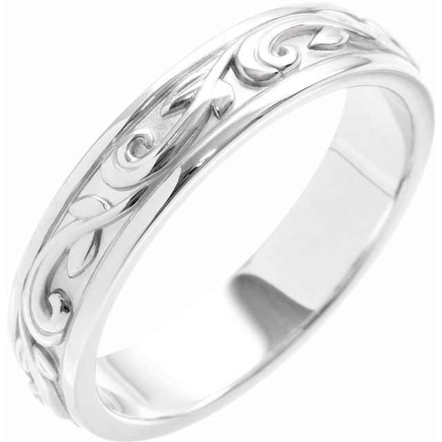 14K White 4 mm Floral Band Size 7