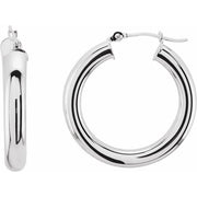 14K White Tube 25 mm Hoop Earrings