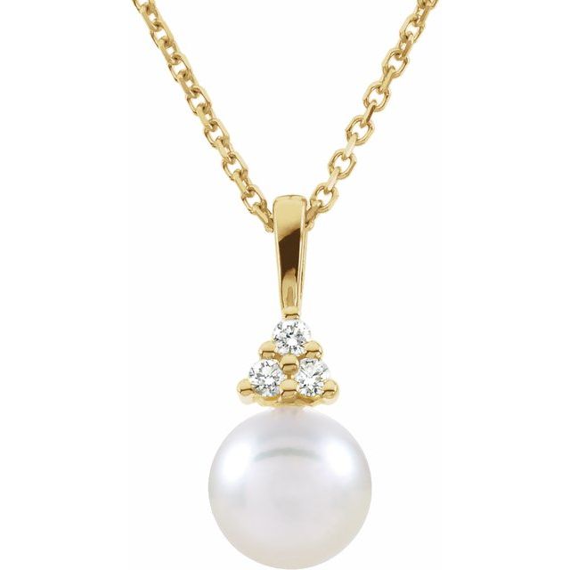 14K Yellow Cultured White Akoya Pearl & .05 CTW Natural Diamond Necklace