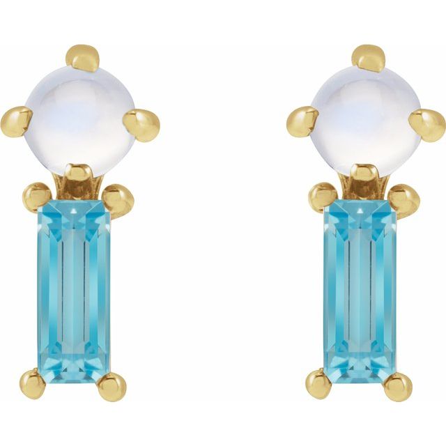 14K Yellow Natural Rainbow Moonstone & Natural Swiss Blue Topaz Earrings