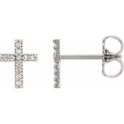 14k White .05 Ctw Natural Diamond Cross Earrings