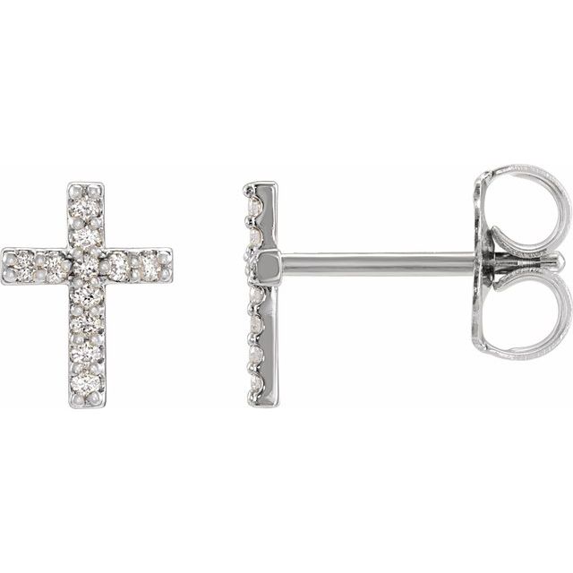 14k White .05 Ctw Natural Diamond Cross Earrings