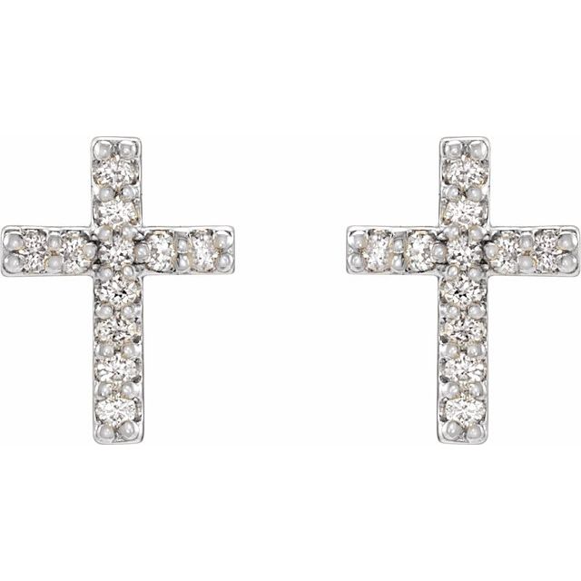 14k White .05 Ctw Natural Diamond Cross Earrings