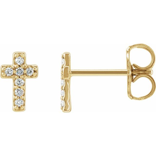 14k Yellow .06 Ctw Natural Diamond Cross Earrings