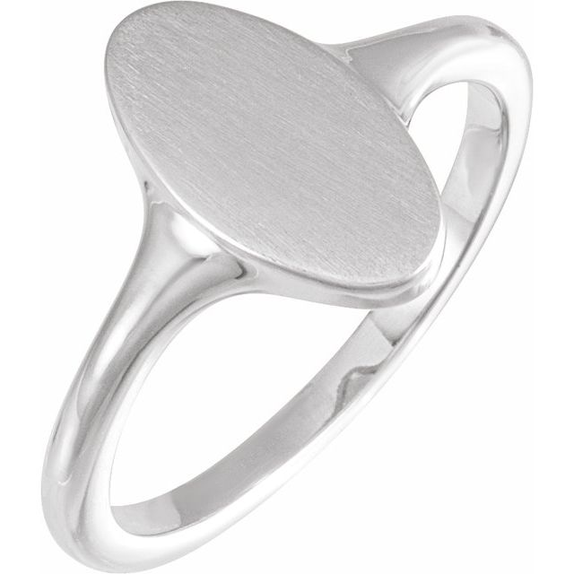 Sterling Silver 13x7 mm Oval Brushed Top Signet Ring