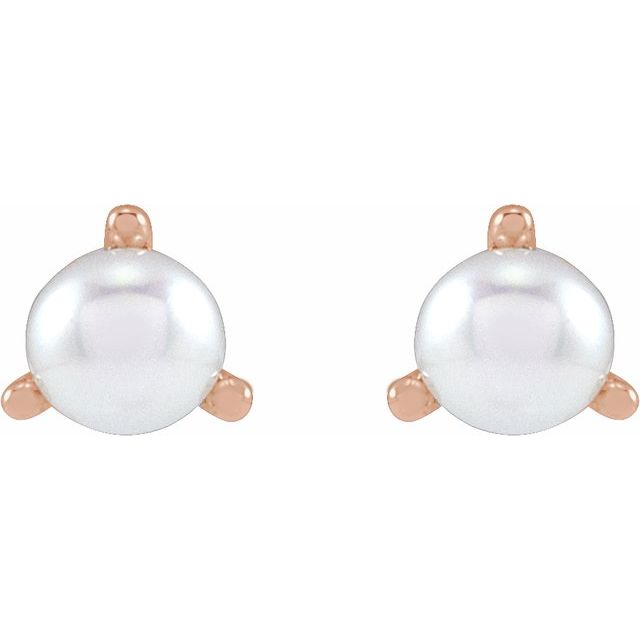 14K Rose 3 mm Cultured White Seed Pearl Earrings