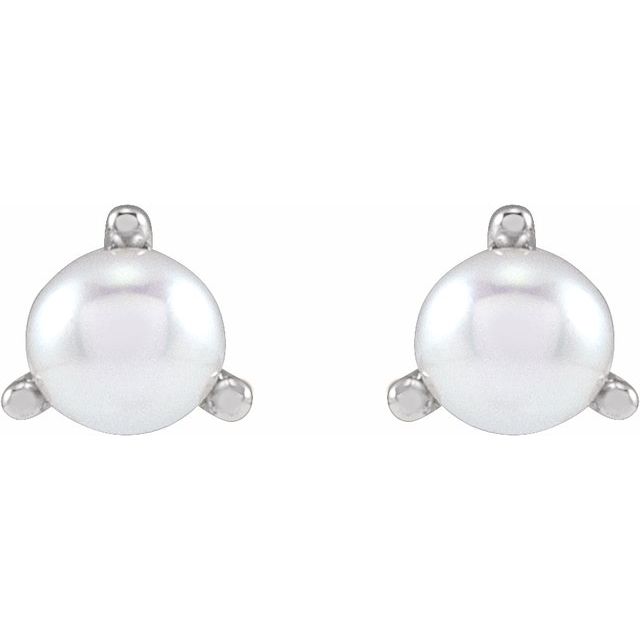 Sterling Silver 3.5 mm Cultured White Seed Pearl Earrings