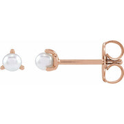 14K Rose 3 mm Cultured White Seed Pearl Earrings