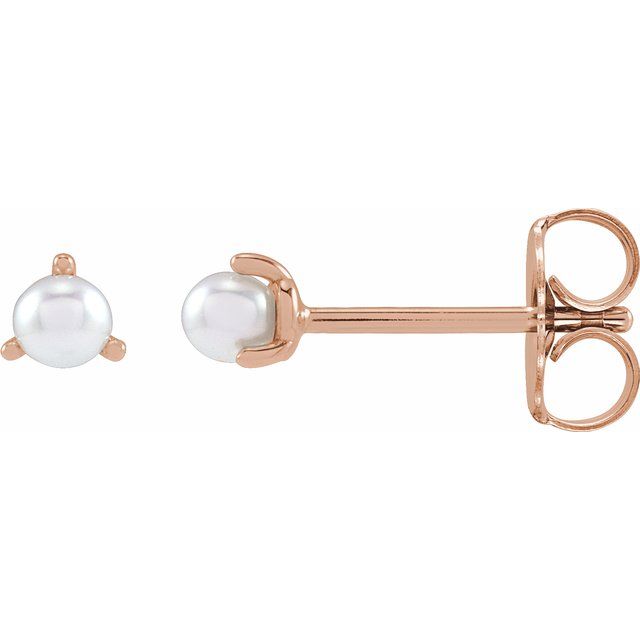 14K Rose 3 mm Cultured White Seed Pearl Earrings