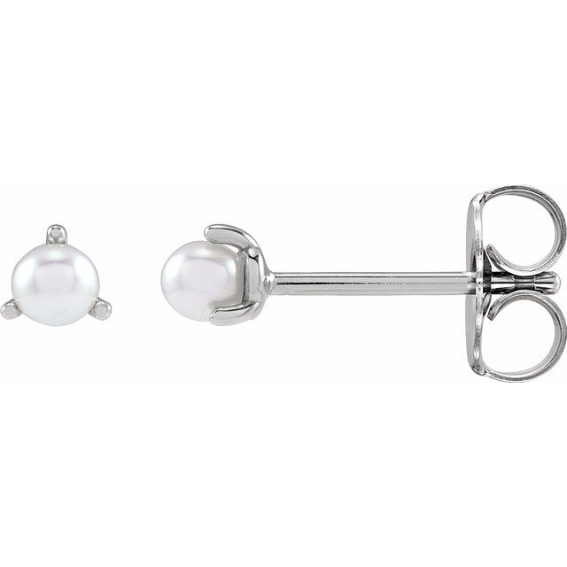 Sterling Silver 3.5 mm Cultured White Seed Pearl Earrings
