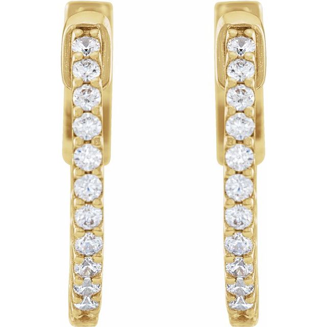 14K Yellow 1/3 CTW Natural Diamond Inside-Outside 15.5 mm Hinged Hoop Earrings