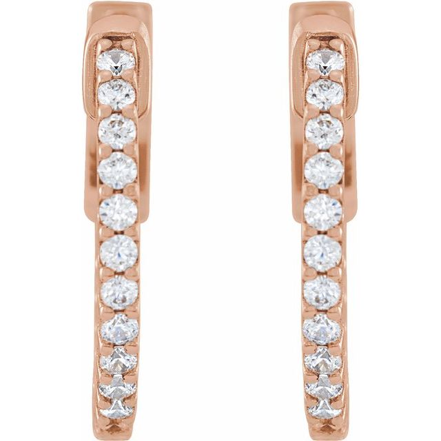 14K Rose 1/3 CTW Natural Diamond Inside-Outside 15.5 mm Hinged Hoop Earrings
