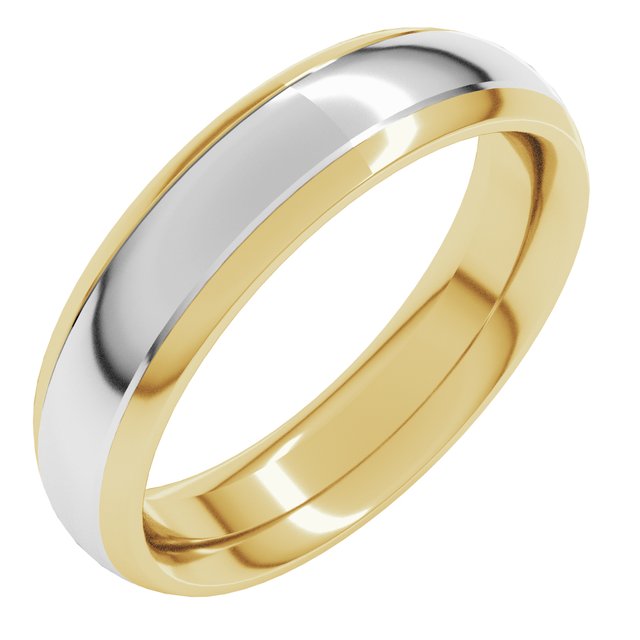 14k Yellow/white 5 Mm Stepped Beveled-edge Inlay Comfort-fit Half Round Band Size 8.5