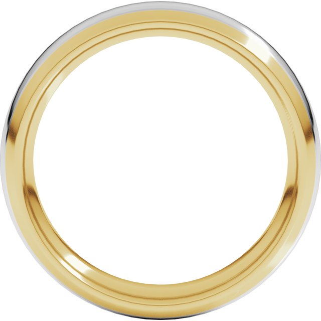 14k Yellow/white 5 Mm Stepped Beveled-edge Inlay Comfort-fit Half Round Band Size 8.5