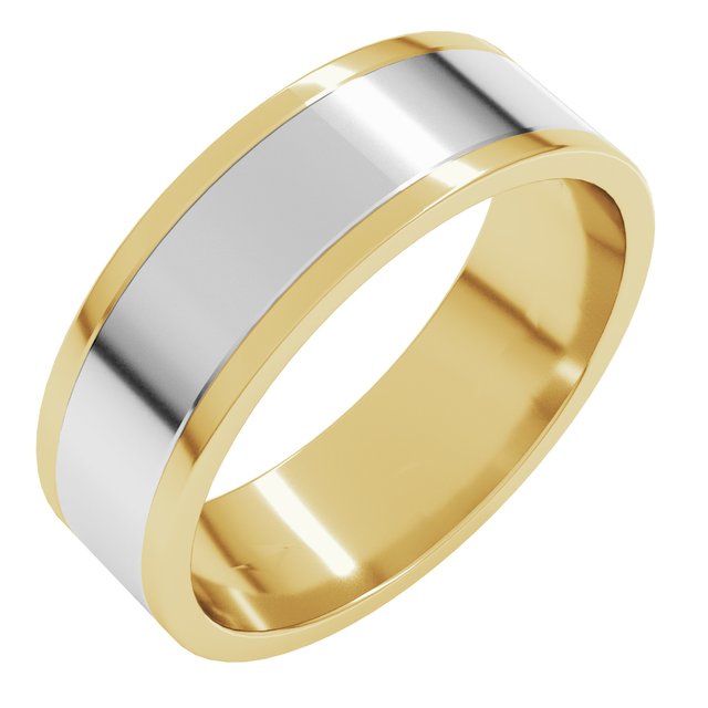 14k Yellow/white 6 Mm Stepped-edge Inlay Flat Band Size 10.5