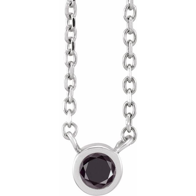 14K White 1/10 CT Natural Black Diamond 16-18' Necklace